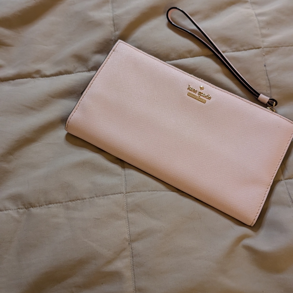 Kate Spade Pink Wristlet Clutch Madison double zip Leather